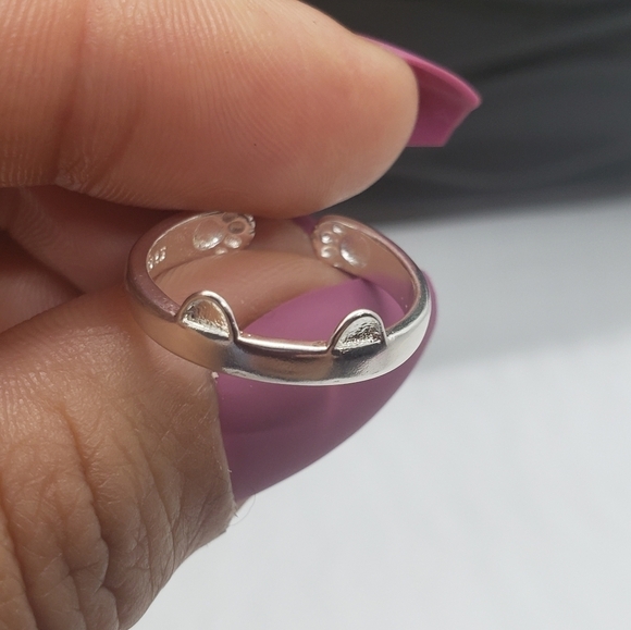 925 Sterling Silver Cartoon Kitten Footprint Adjustable Ring - Picture 6 of 11